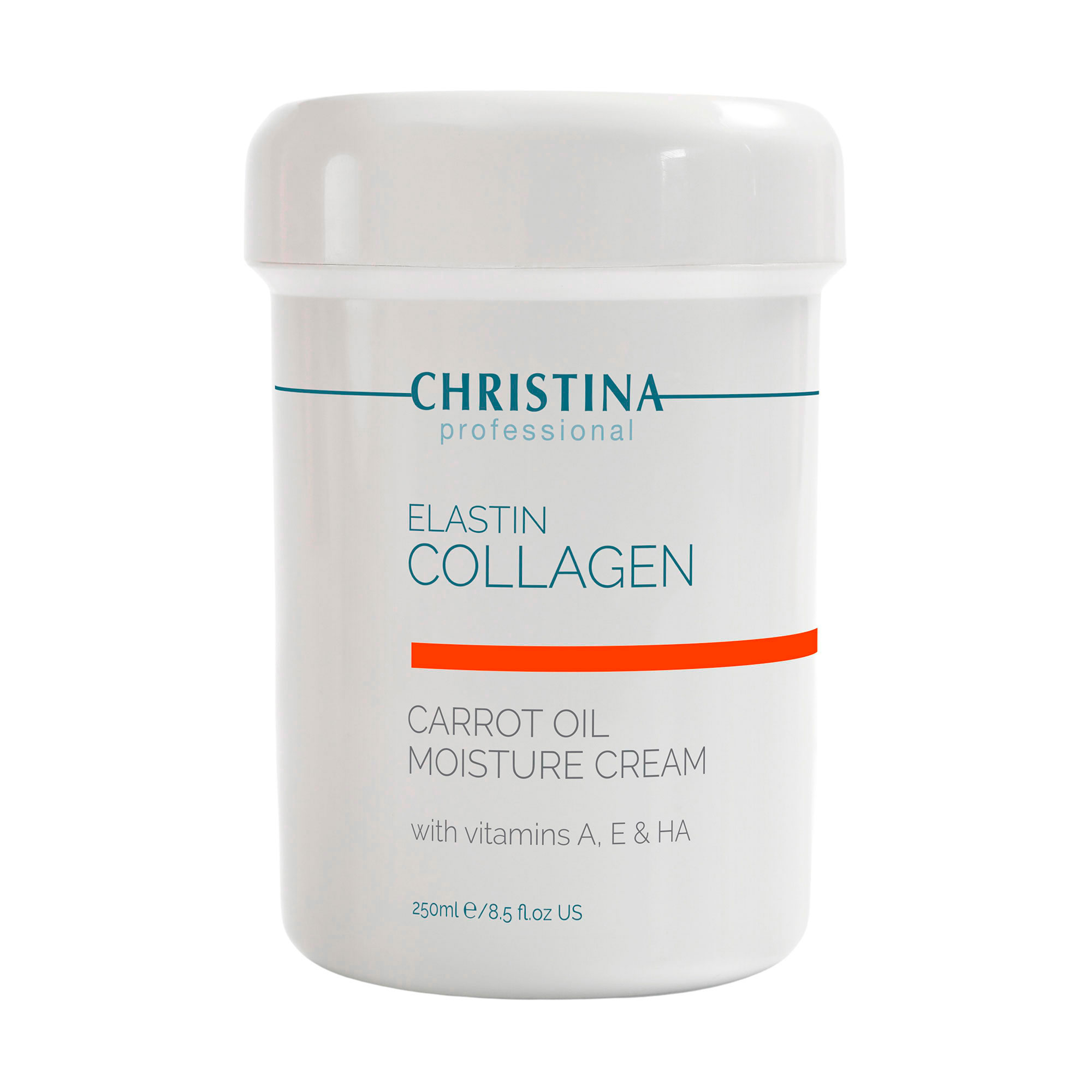 Зволожувальний крем для обличчя Christina Elastin Collagen Carrot Cream with Vitamins A, E &amp; HA, для сухої шкіри, 250 мл